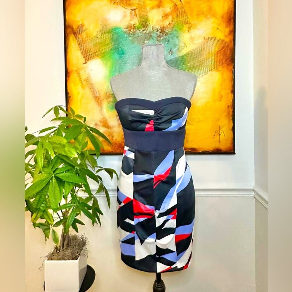 XOXO 90s Vintage Color Block mini dress small junior 5 strapless retro glam